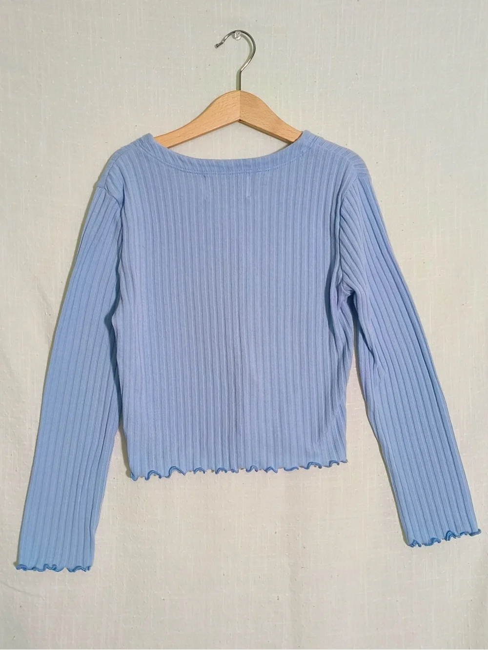 Old Navy Girls Blue Ribbed Heart Button Cropped Cardigan Size 8